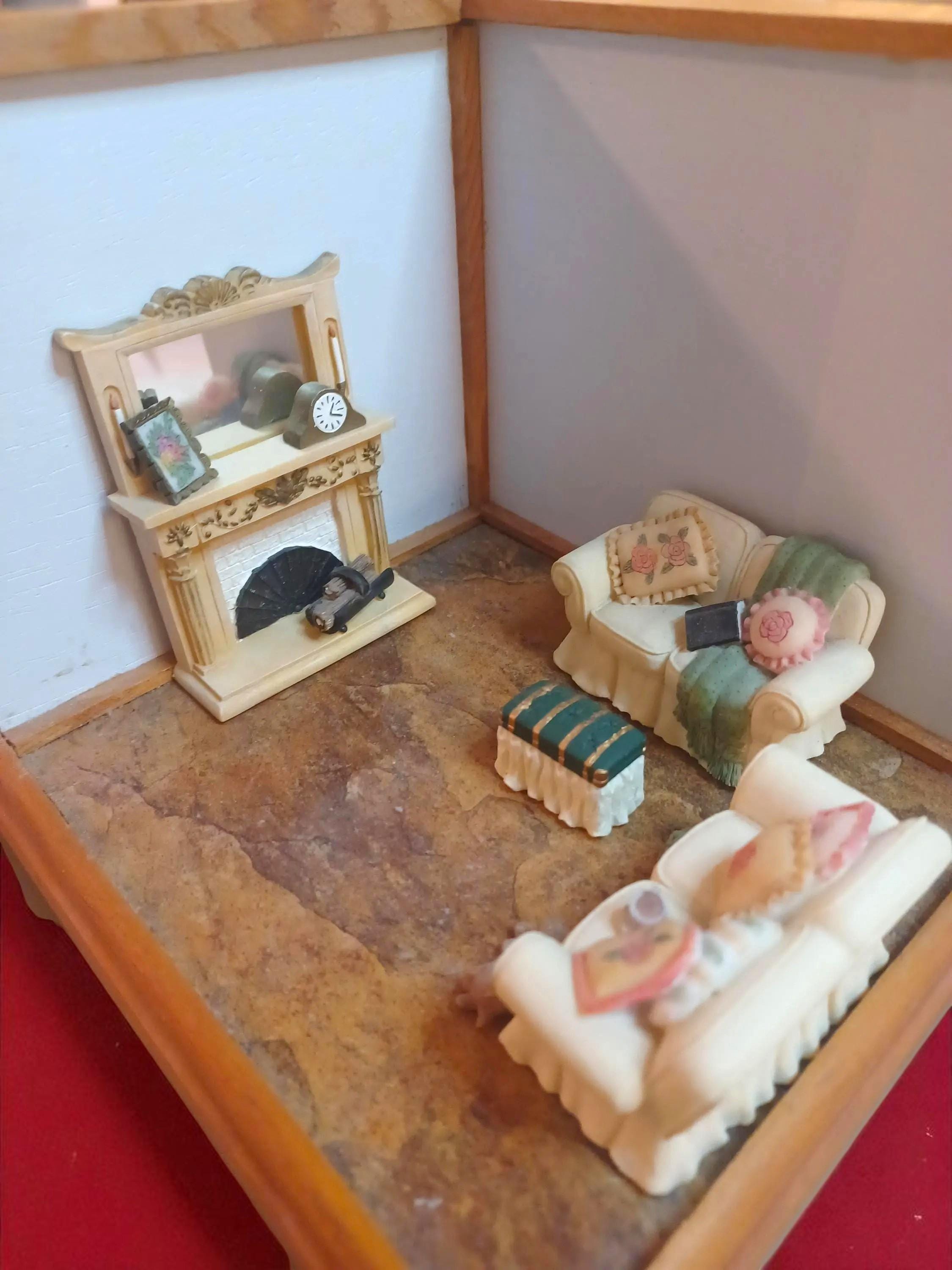 Vintage Handmade Rotating Dollhouse: Miniature Rooms Display Piece