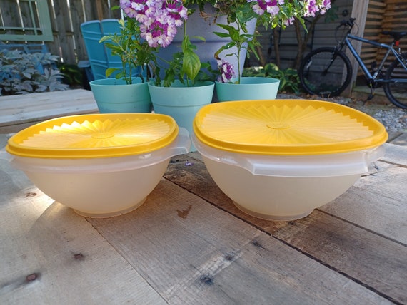 Vintage Tupperware Stackable Clear Containers With Yellow Lids - Etsy