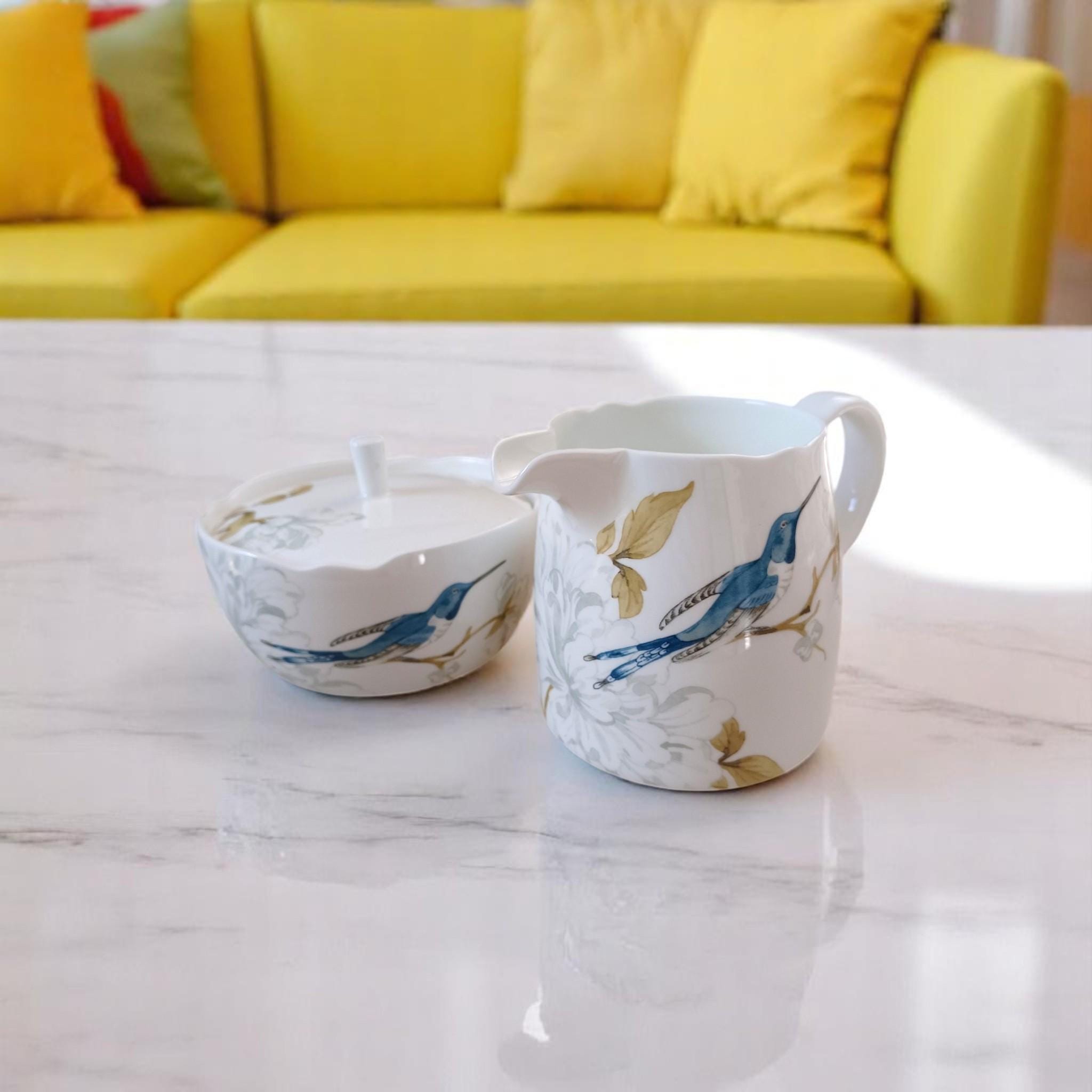 Spode Nectar Creamer and Sugar Bowl Set: Floral Bone China, Made