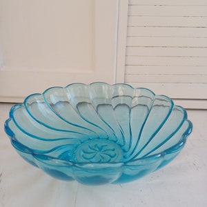 Vintage Hazel Atlas Blue Serving Bowl In a Seashell Pattern