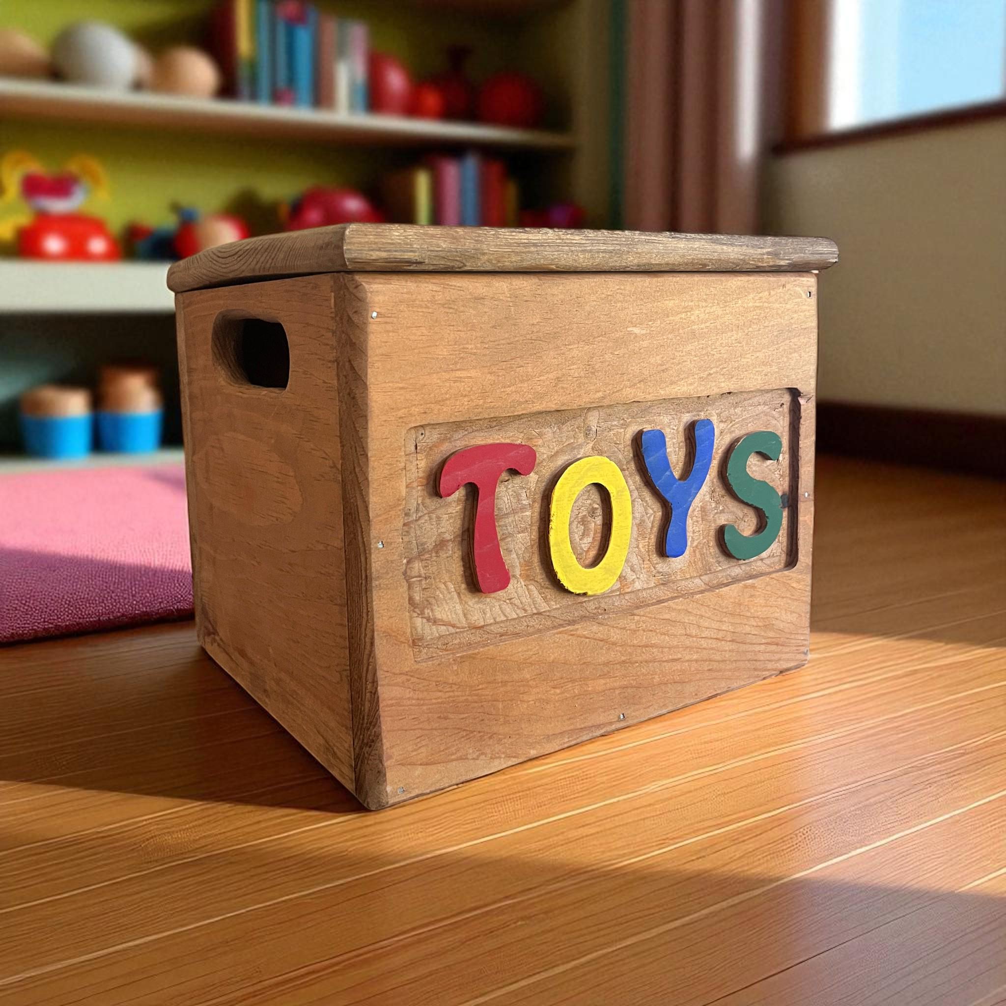 Handcrafted Vintage-style Wooden Toy Box With Colorful Letters