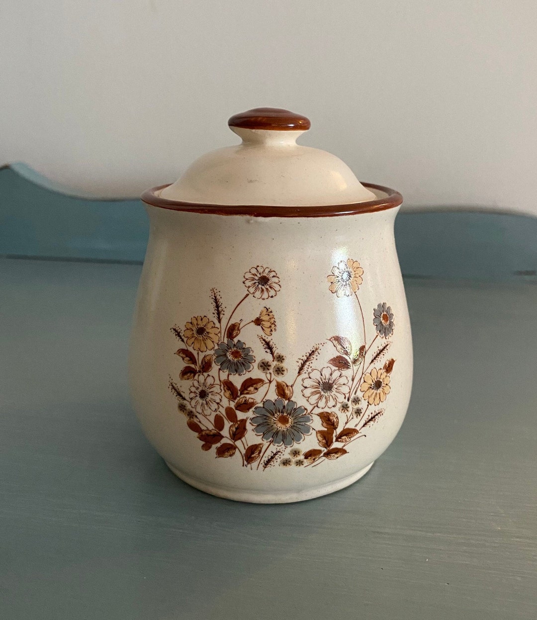 Vintage Gardenia Stoneware Pottery Jar Made in 1970's Etsy