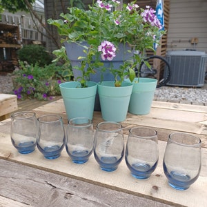 Vintage Libbey Tempo Blue Stemless Weingläser - Set mit 6 kleinen Gläsern