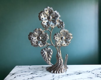 Vintage Silver Torino Pierced Earring Holder Jewelry Tree With Daisies