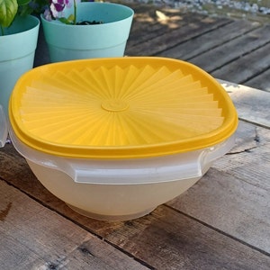 Vintage Tupperware Stackable Clear Containers with Yellow Lids