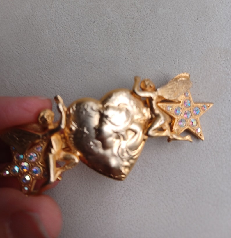 Vintage Kirks Folly Gold Fairy Heart and Stars Hair Barrett Hair Clip