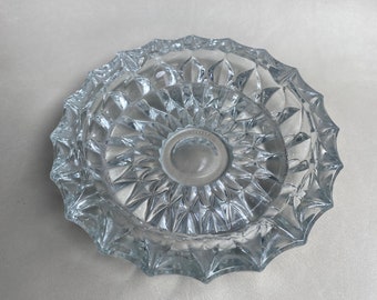 Vintage Clear Cut Glass Flower Ashtray