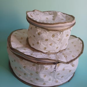 Vintage Set of 2 Dinnerware Storage Bags with Zippers – White with Tan Edges - Made in Taiwan