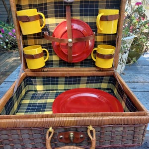 Vintage Wicker Picnic Basket Complete With Plates and Cups