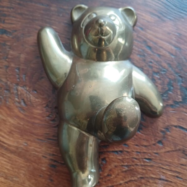 Vintage Solid Brass Teddy Bear Wall Hook For Child's Room Clothes Hanger Children's Decor