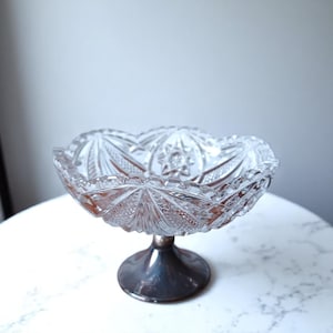Vintage Crystal Pedestal Dish – Silver Plated Base, Elegant Display Bowl