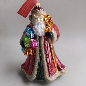 Vintage Hand-Made Christmas Santa Ornament Mouth-Blown Glass Hand Painted Poland Glassware Art Studio Holiday Decoration
