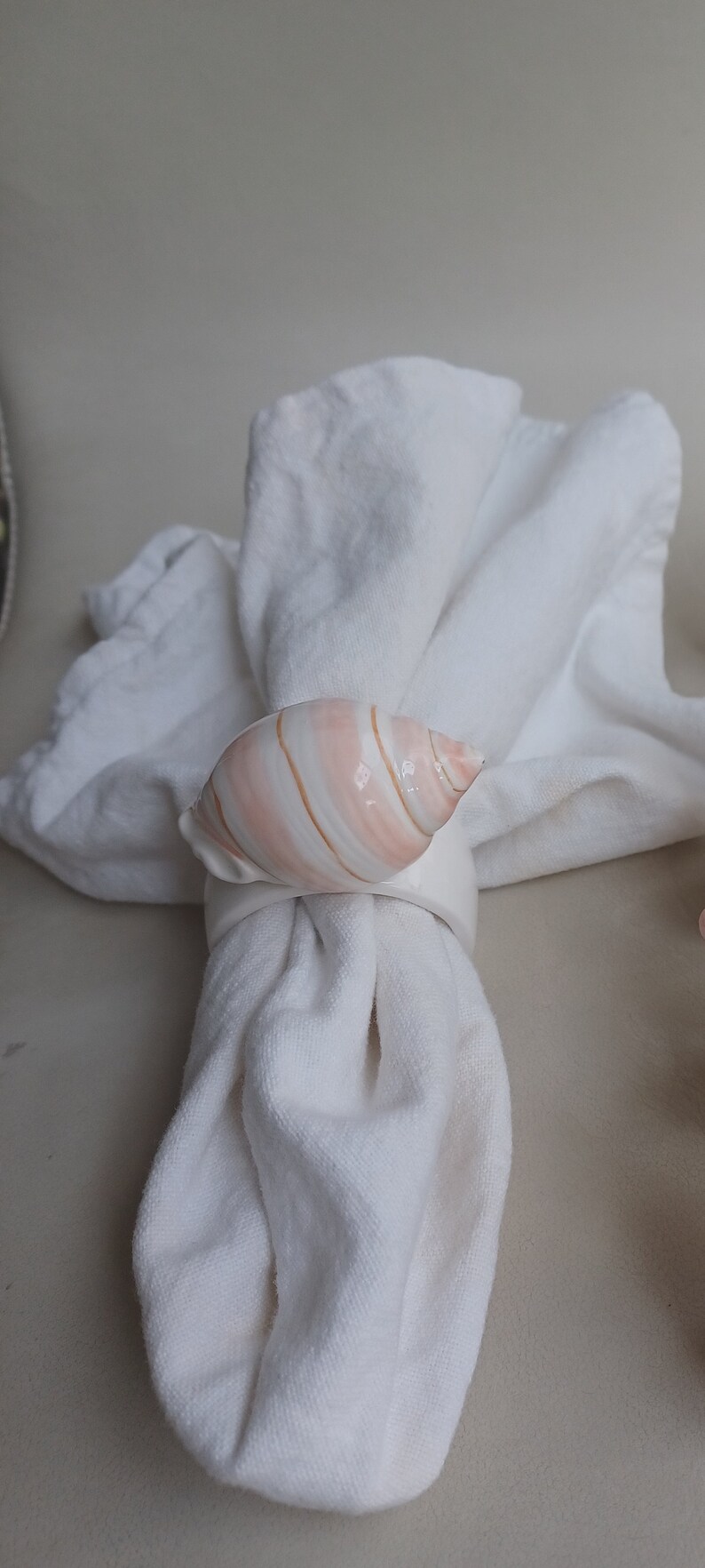 Vintage Set of 6 Pastel White and Pink Seashell Ceramic Napkin Rings