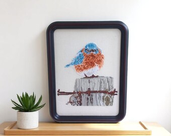 Vintage Bucilla Mad Blue Bird Counted Cross-stitch – Framed