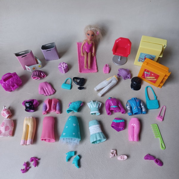 Vintage Polly Pocket Doll and Accessories Molds Mattel Doll Clothing Shoes Handbags Pretend Play