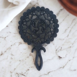 Vintage Cast Iron Trivet Floral Swirl Design Hearts and Petals