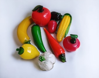 Vintage Alco Art Glass Fruits & Vegetables – Murano Style Table Decor Set