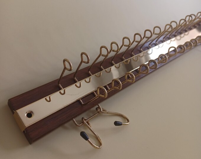 Cloths Rack Mcm Vintage MCM Wood and Brass Tie and Belt Rack 36 Tie/scarf Hooks and ...