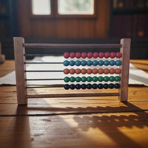 Vintage Wooden Abacus: Colorful Bead Math Tool, Rustic Office Decor