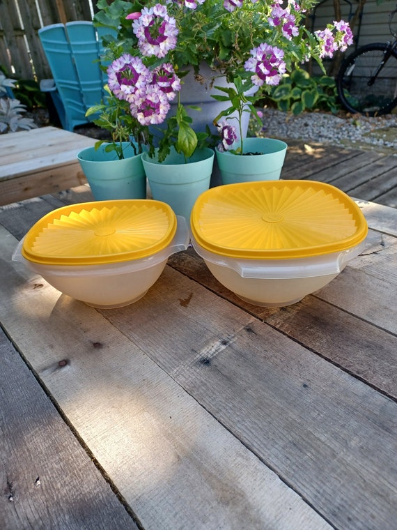 Vintage Tupperware Stackable Clear Containers With Yellow Lids - Etsy