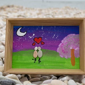 Bomboniera, quadro sassi, arte, famiglia o amore.... un quadretto 10x15 con rappresentazione di momenti di felicità o di amore eterno