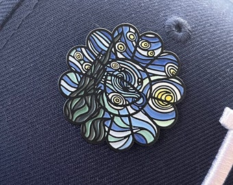 Van Gogh Starry Night Takashi Murakami Black Enamel Pin Stocking Stuffer