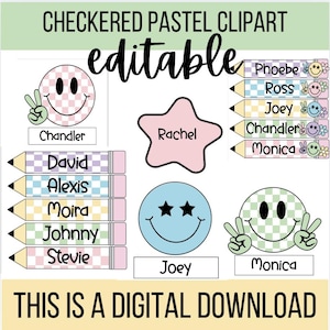 Checkered Pastel Bulletin Board Clipart: Back to School Classroom Decor
