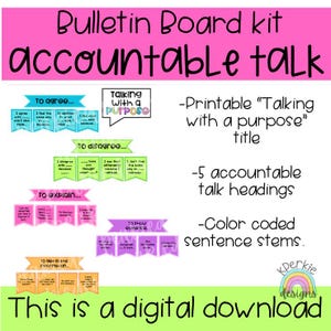 Talking with a Purpose – Accountable Talk Bulletin Board Kit | Printable Sentence Stems for Classroom Discussions | Bright Colors | Digital