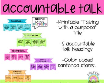 Talking with a Purpose – Accountable Talk Bulletin Board Kit | Printable Sentence Stems for Classroom Discussions | Bright Colors | Digital