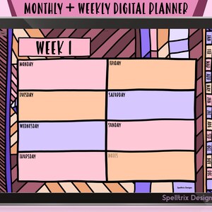 Può includere: Un planner digitale per le app Goodnotes e Notability con un design geometrico colorato. Il planner include un layout settimanale con sezioni per dal lunedì alla domenica, oltre a una sezione note. Il planner include anche un calendario mensile con iperlink.
