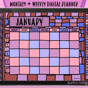 Academia Digital Planner Weekly & Monthly Undated Hand Drawn Minimalist Hyperlinked PDF for Goodnotes, Notability, Apps for iPad, Android