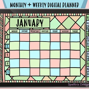 Earthy Digital Planner Weekly Monthly Undated Illustrated Minimalist Hyperlinked PDF for Goodnotes Notability Apps for the iPad Android