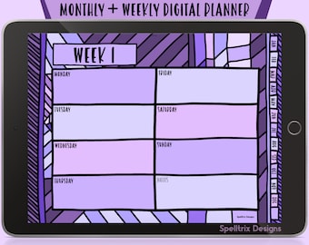 Amethyst Digital Planner Weekly Monthly Undated Hand Drawn Minimalist Hyperlinked PDF Goodnotes Notability Noteshelf Xodo Apps iPad Android