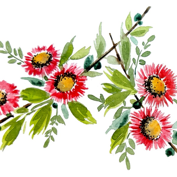 Red Asters | Wild Flowers | Corner Designs | Floral Design | Digital Print | Printables | Digital Art