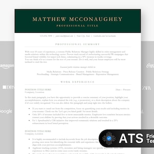 ATS Friendly Resume Template for Google Docs, Word and Pages Resume, ATS Compatible Resume Template