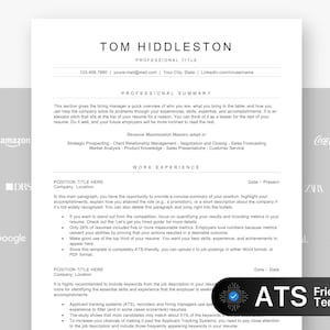 ATS Friendly Resume Template for Google Docs, Word and Pages Resume, ATS Compatible Resume Template