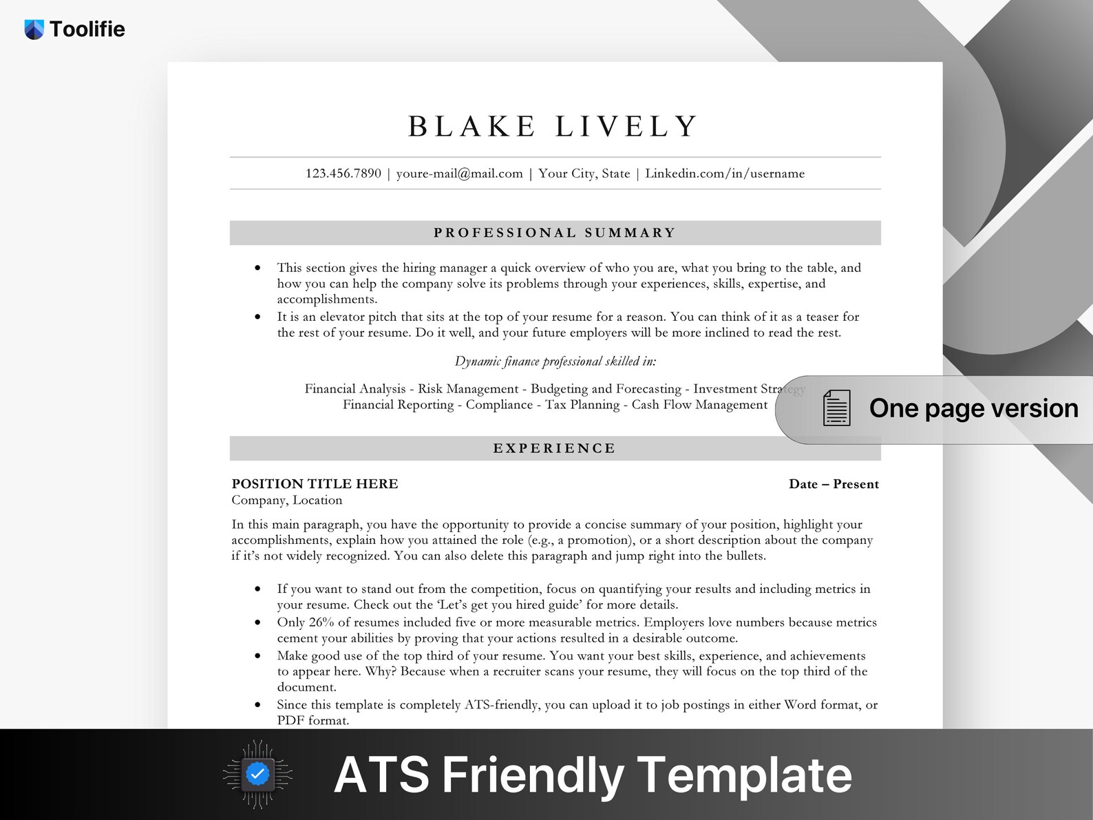 ATS Friendly Resume Template for Microsoft Word and Google Docs, Cover ...