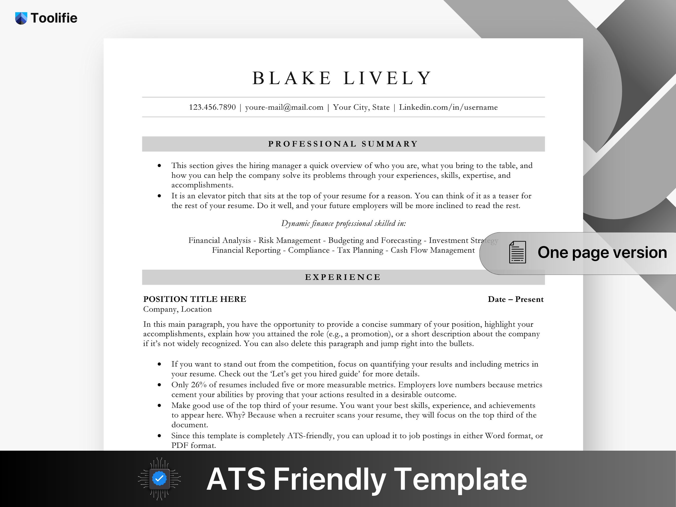 ATS Friendly Resume Template for Microsoft Word and Google Docs, Cover ...