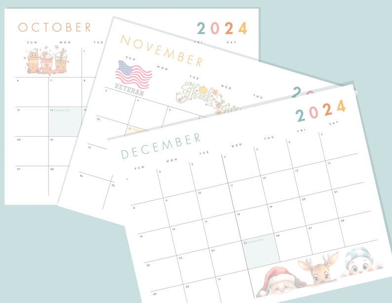 Printable 2024 Calendar, Letter Size Calendar, Watercolor Illustrations ...