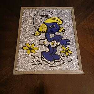 Rare- Vintage- Smurfette- Framed, Reflective Wall Art ( 8&quot;× 10&quot; )