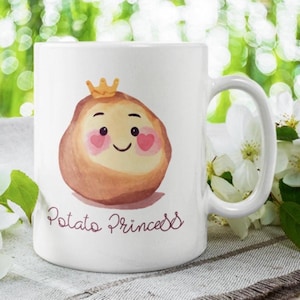 Cute Blushing Potato Princess White Ceramic Mug