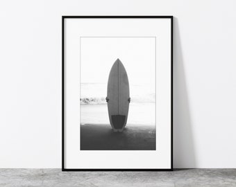 Decoración del hogar Tabla de surf Arte Surf Blanco y negro Foto Tabla de surf Impresión Arte minimalista Surf Océano Tabla de surf Playa Pared Surf Indonesia Decoración