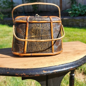 50s Wood and Leather Box Purse