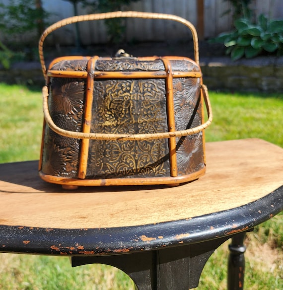 50s Wood and Leather Box Purse