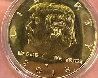 Moneta commemorativa presidenziale Donald Trump 2018 placcata in oro 24 kt in astuccio portamonete
