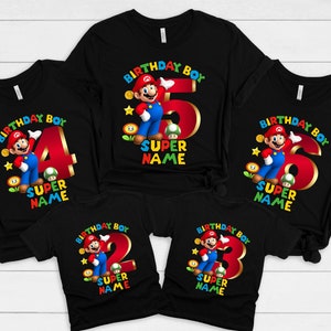 Camisa personalizada para niños de Super Mario, camisetas de Super Mario, camisas temáticas de Super Mario, camisetas de cumpleaños de Mario, camisetas de cumpleaños de Super Mario