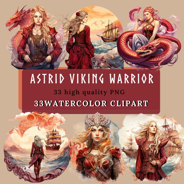 Set of 33 Astrid Viking Warrior clipart, EmpoweringArt, custome character, PNG, Watercolor Characters, Digital Download, Sublimation PNG,