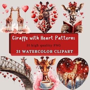 Set von 31 Giraffe mit Herz Muster Clipart, exklusive Clipart, Giraffe Clipart, digitaler Download, Sublimation PNG, fertige Designs