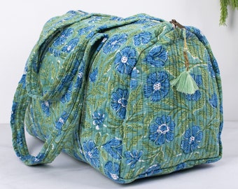 Handgemachte umweltfreundliche Baumwolle gesteppte Reisetasche Frauen Umhängetasche Strand, nachhaltige über Nacht Urlaubstasche