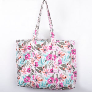 Handmade Cotton Quilted Tote Bag: Reversible Floral Print, Large Shoulder Bag